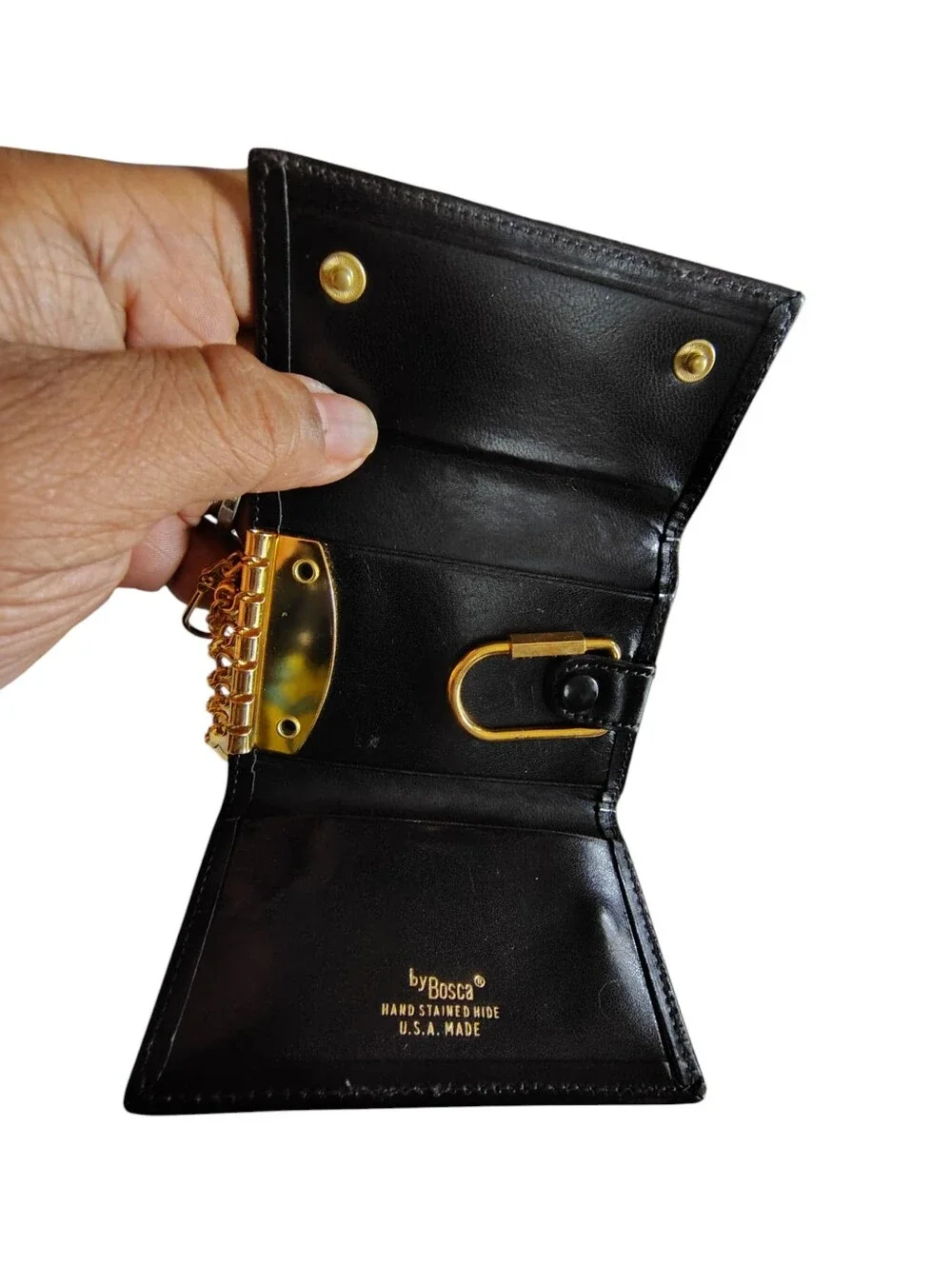 Vintage Bosca Black Leather 6 Key Card Wallet Case with Gold Hardware USA    55